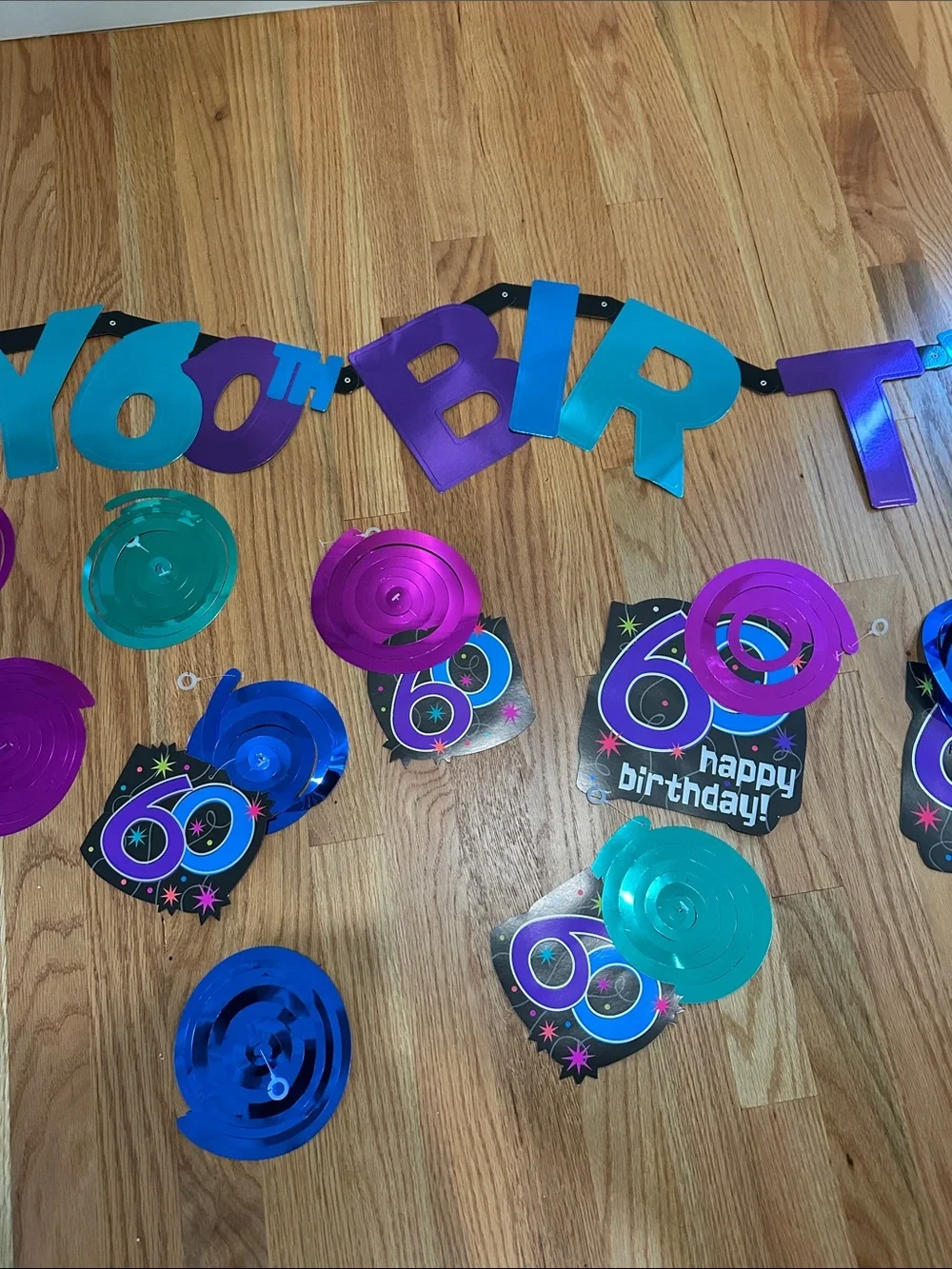 60th Birthday Party Decorations Hanging Swirl Banner Foil Balloons 60 years